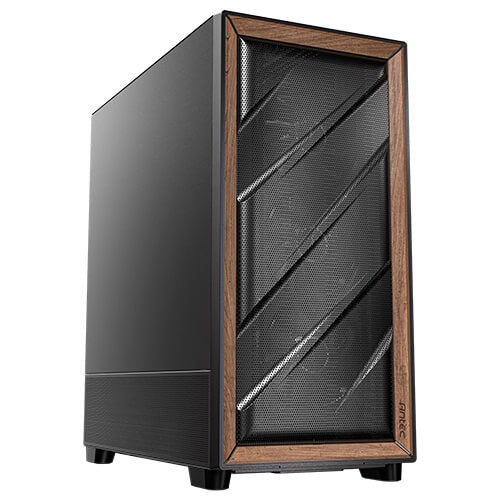 Antec Flux SE ATX, E-ATX, matx, Walnut Wood Trim Solid Side Panel, 5 x PWM Fans, Multi-Direction Vent design, Removable Top Cooling Bracket. Case