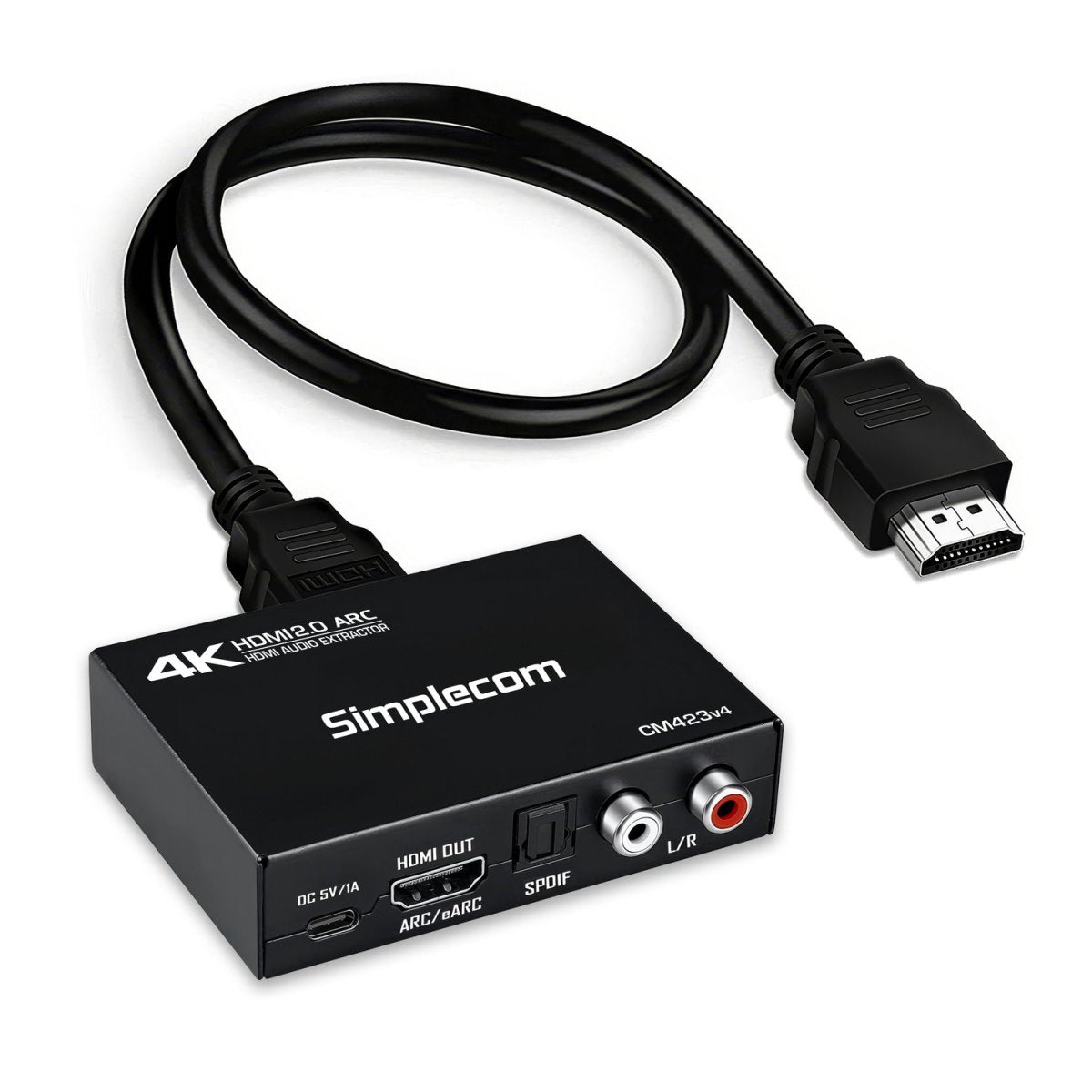 Simplecom CM423v4 HDMI 2.0 Audio Extractor Dual-Mode with ARC/eARC Optical SPDIF 2RCA 3.5mm Stereo 4K@60Hz