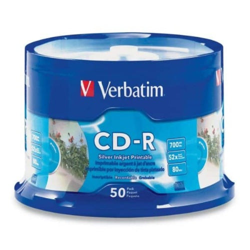 Verbatim CD-R 700MB 50Pk White InkJet 52x Superior ink absorption on high-resolution 5,760 DPI printers