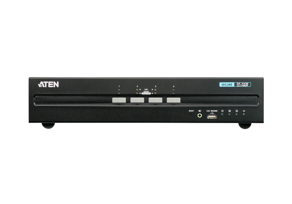 Aten 4-Port USB DisplayPort Dual Display Secure KVM Switch (PSS PP v3.0 Compliant), enable and disable CAC devices by port, with CAC black