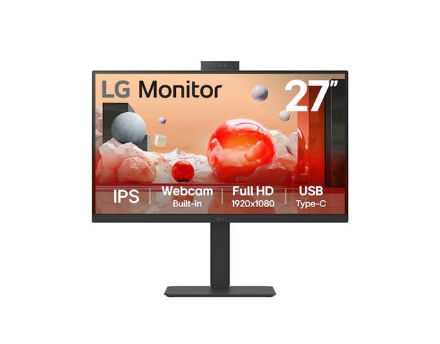 LG 27' Full HD IPS100Hz Monitor, 1920x1080, Built-in Full HD Webcam/Mic/Speaker, LG Switch App, USB-C 90W PD, RJ45, sRGB 99%, Adj. Stand