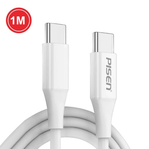Pisen Mr White USB-C to USB-C PD 60W Cable (1M) White - 60W/3A, 2-in-1 Sync & Charge, SR bend-resistant,Reversible USB-C Connector, 2 Years Warranty