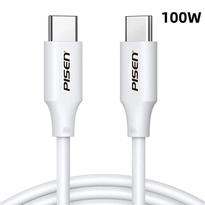 Pisen USB-C to USB-C 100W PD Cable (1M) White - 5A/100W, 480Mbps Data, Fast Charging to Laptops & Smartphones, 2 Years Warranty