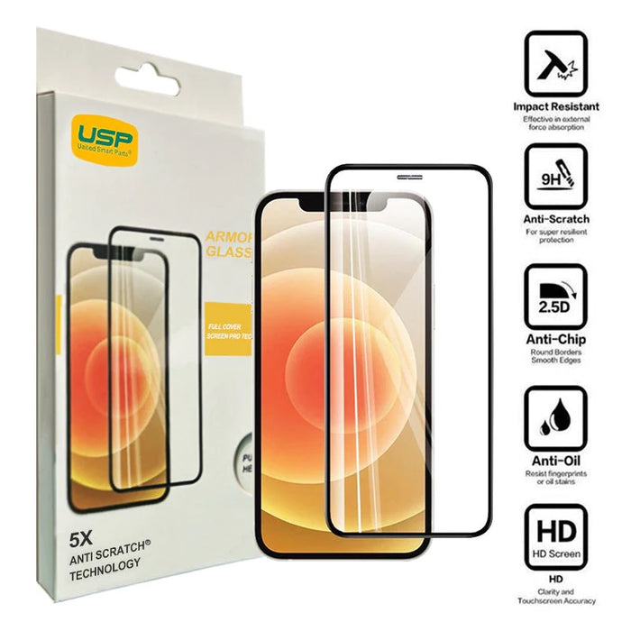 USP Apple iPhone 16 / iPhone 15 Pro / iPhone 15 (6.1') Armor Glass Full Cover Screen Protector - Impact-Resistant, Smooth Edges,5 Years Warranty