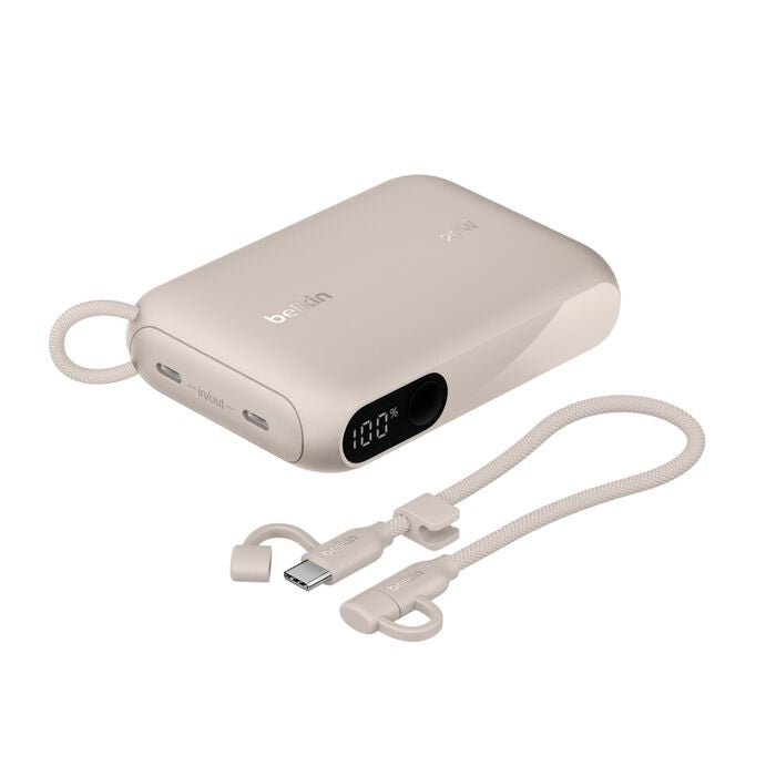 Belkin BoostCharge Power Bank 10K with Display w/ Integrated USB-C to USB-C Cable 60W(15cm)- Sand(BPB027fqSD),2xUSB-C(20W), $2500 CEW,2 Years Warranty