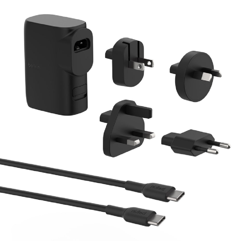 Belkin BoostCharge Hybrid PD 3.0 25W Dual Wall Charger + 5K mAh Power Bank + Travel Adapter Kit +USB-C Cable- Black(BPZ003bt1MBK-B6), 2 Years Warr
