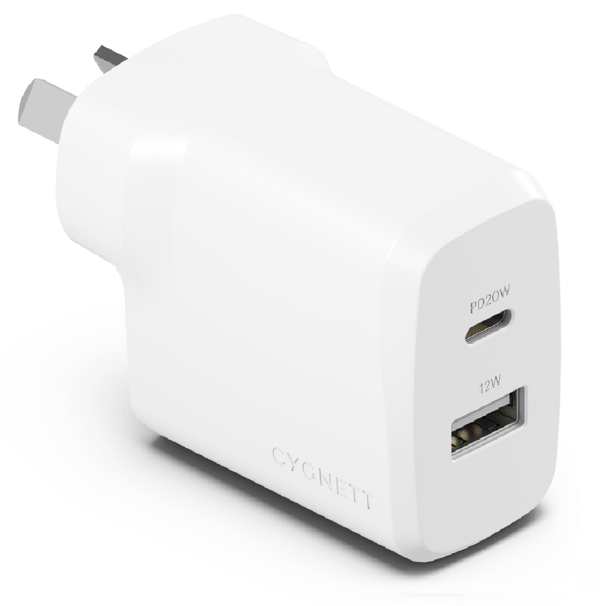Cygnett PowerPlus 32W Dual Port (20W USB-C + 12W USB-A) PD Fast Wall Charger-White(CY4772PDWCH),Palm-Size,Portable,Charge 2x Devices,2 Years Warranty
