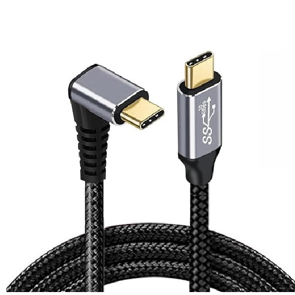 USP Braided USB-C to USB-C Right Angle Cable (1M) - Black,  100W Power, Support 10Gbps Data Speed, Reversible Design,5 Years Warranty
