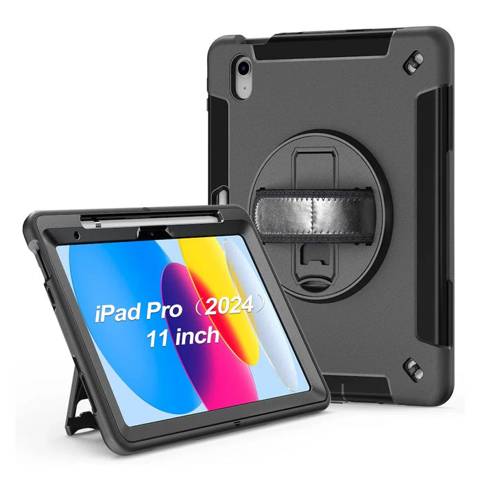 USP Rugged Apple iPad Pro (11') (M5/M4) (6th/5th Gen) Case Black - Built-in-Kickstand, Hand & Shoulder Strap, DropProof, 5 Years Warranty