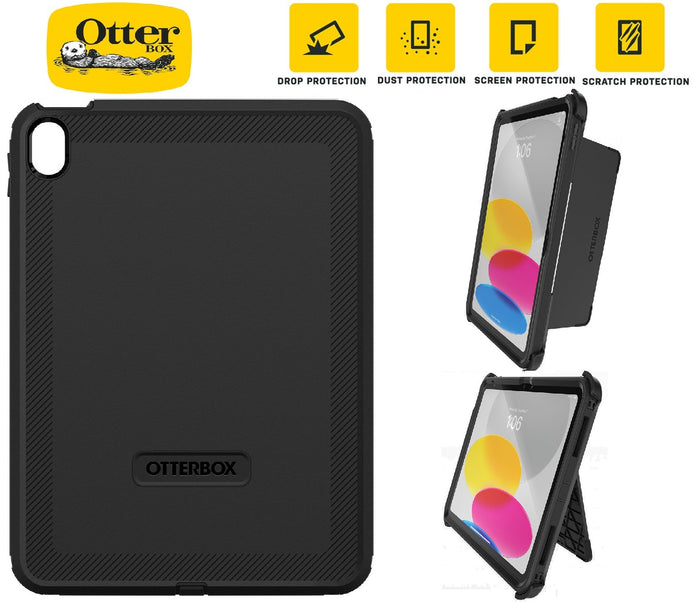 OtterBox Rugged Defender Apple iPad (11') (A16) (11th Gen) / iPad (10.9') (10th Gen) Kickstand Case Black - (77-89953), 7 Years Warranty