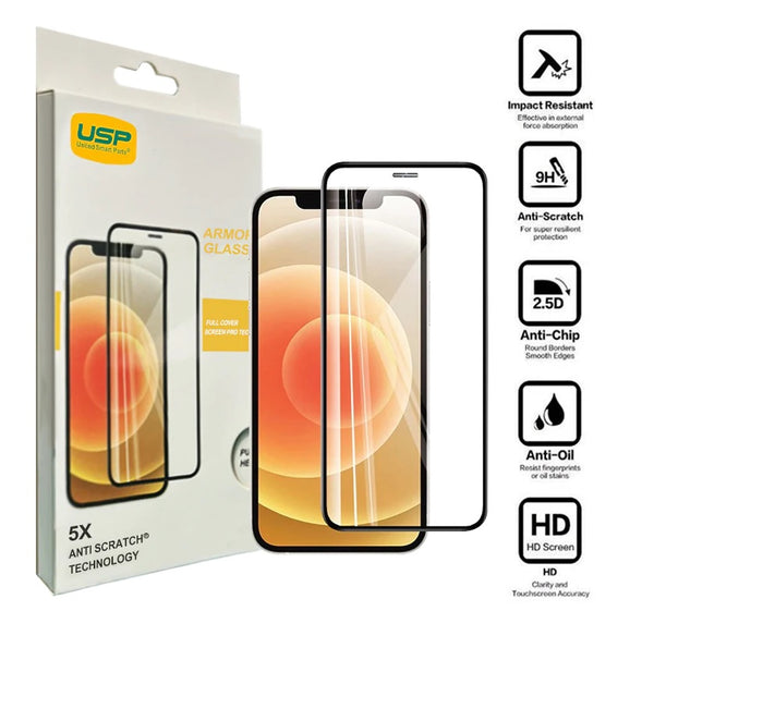 USP Apple iPhone SE (3rd & 2nd Gen)/ iPhone 8 / iPhone 7 (5.5')Armor Glass Full Cover Screen Protector -Impact-Resistant,Smooth Edges,5 Years Warranty
