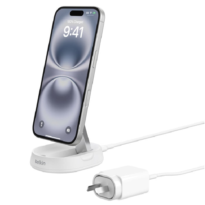 Belkin BoostCharge Pro Convertible Magnetic Wireless Charging Stand with Qi2(15W)+20W Wall Charger+USB-C Cable(1M) -White(WIA008auWH),2 Years Warranty