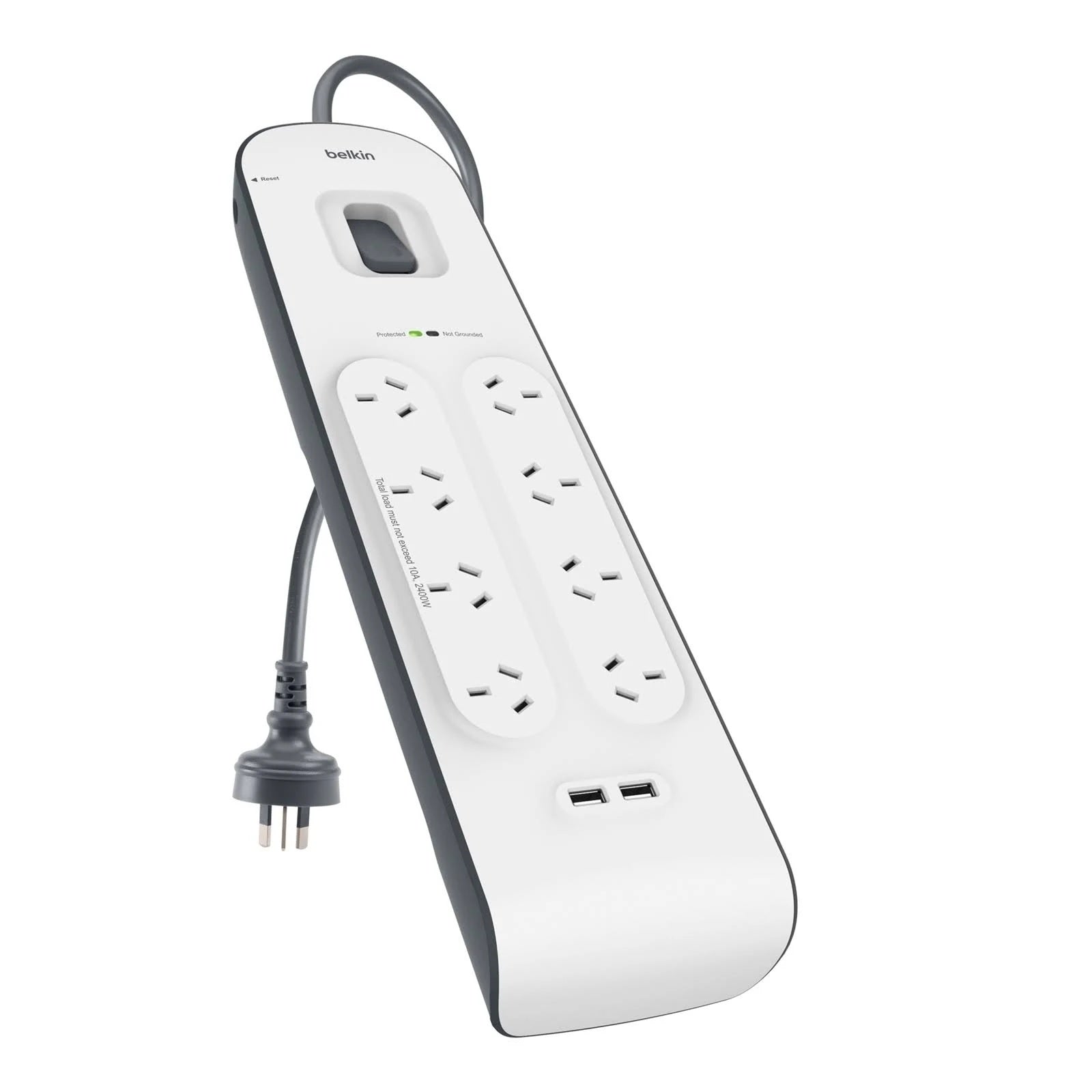Belkin SurgePlus 8-Outlet Surge Protector With Dual USB Port 2.4 Amp - White(BSV804au2M), 2M Power Cord, 900 Joules, $50000 CEW,  2 Years Warranty