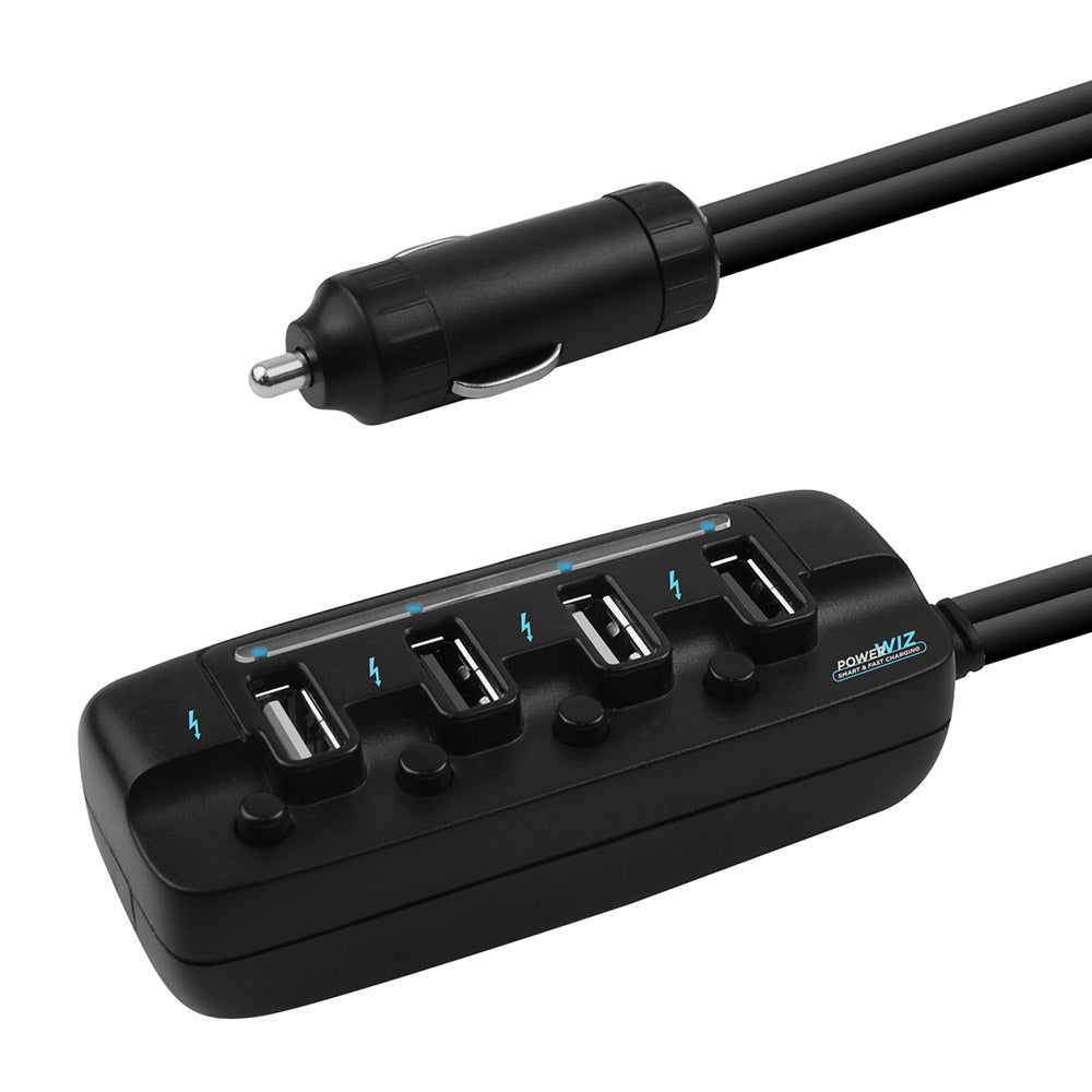 (LS) mbeat® 4 Ports USB Rapid Car Charger - 40W Rapid Smart Charger/Individual ON/OFF switches/90cm Extension Cable Design EOL