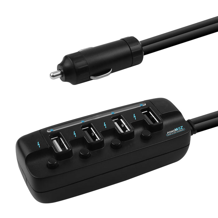 (LS) mbeat® 4 Ports USB Rapid Car Charger - 40W Rapid Smart Charger/Individual ON/OFF switches/90cm Extension Cable Design EOL