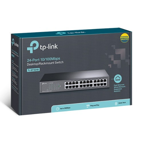 TP-Link TL-SF1024D 24-Port 10/100Mbps Rackmount Unmanaged Switch energy-efficient Supports MAC 13-inch Desktop steel case 4.8 Gbps Switching Cap
