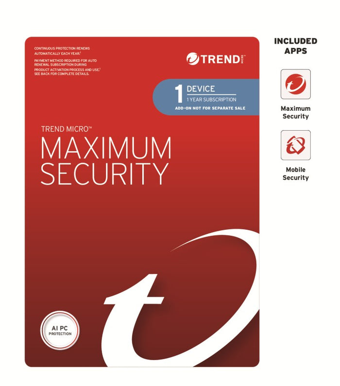 Trend Micro Maximum Security – 1 Device, 1 Year (Auto Renew)