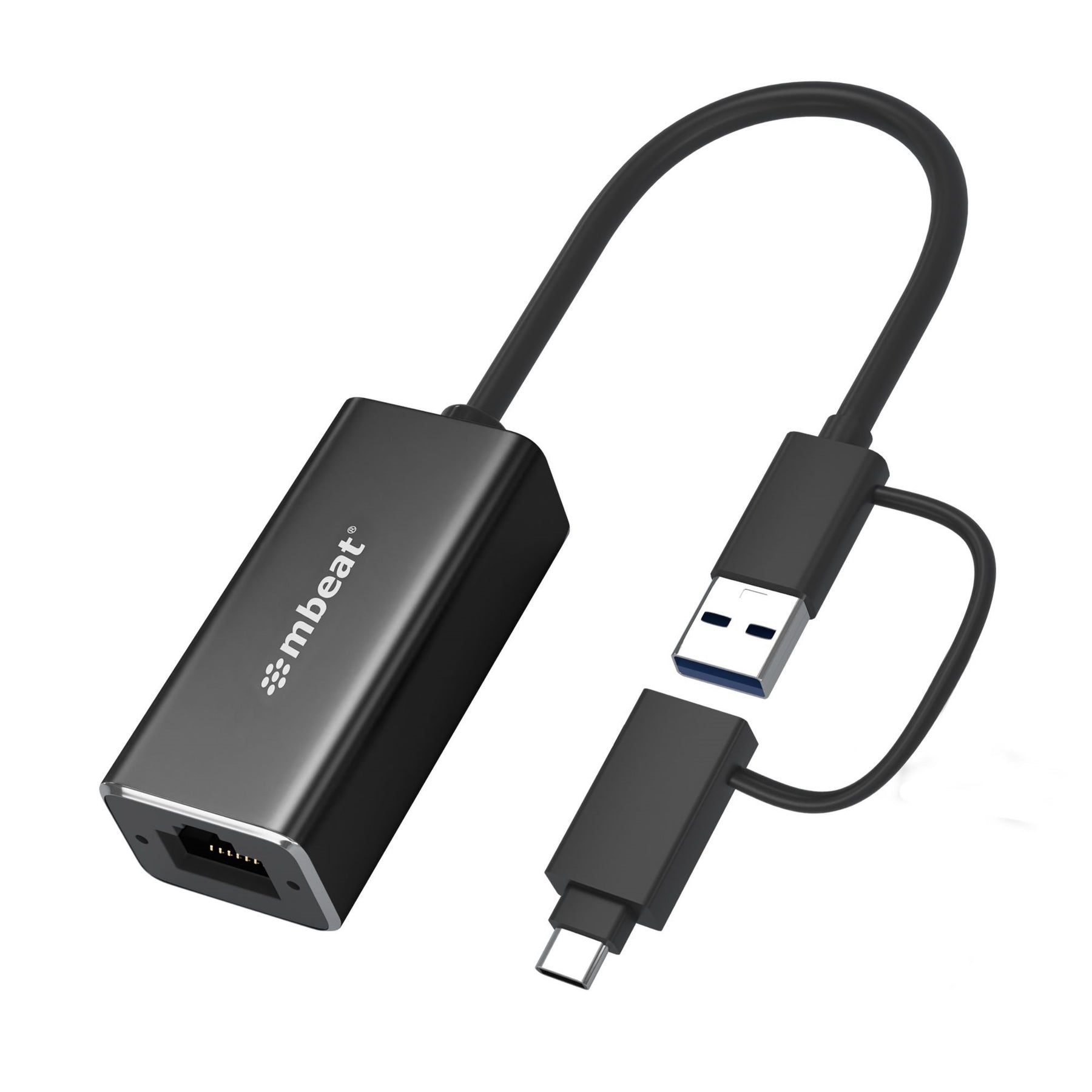 (LS) mbeat® 2-in-1 USB 3.1 Gigabit LAN Adapter with USB-C Converter/ USB 3.1/ RJ45/ Transfer Speed: 10/100/1000Mbps Weight: 32.6g