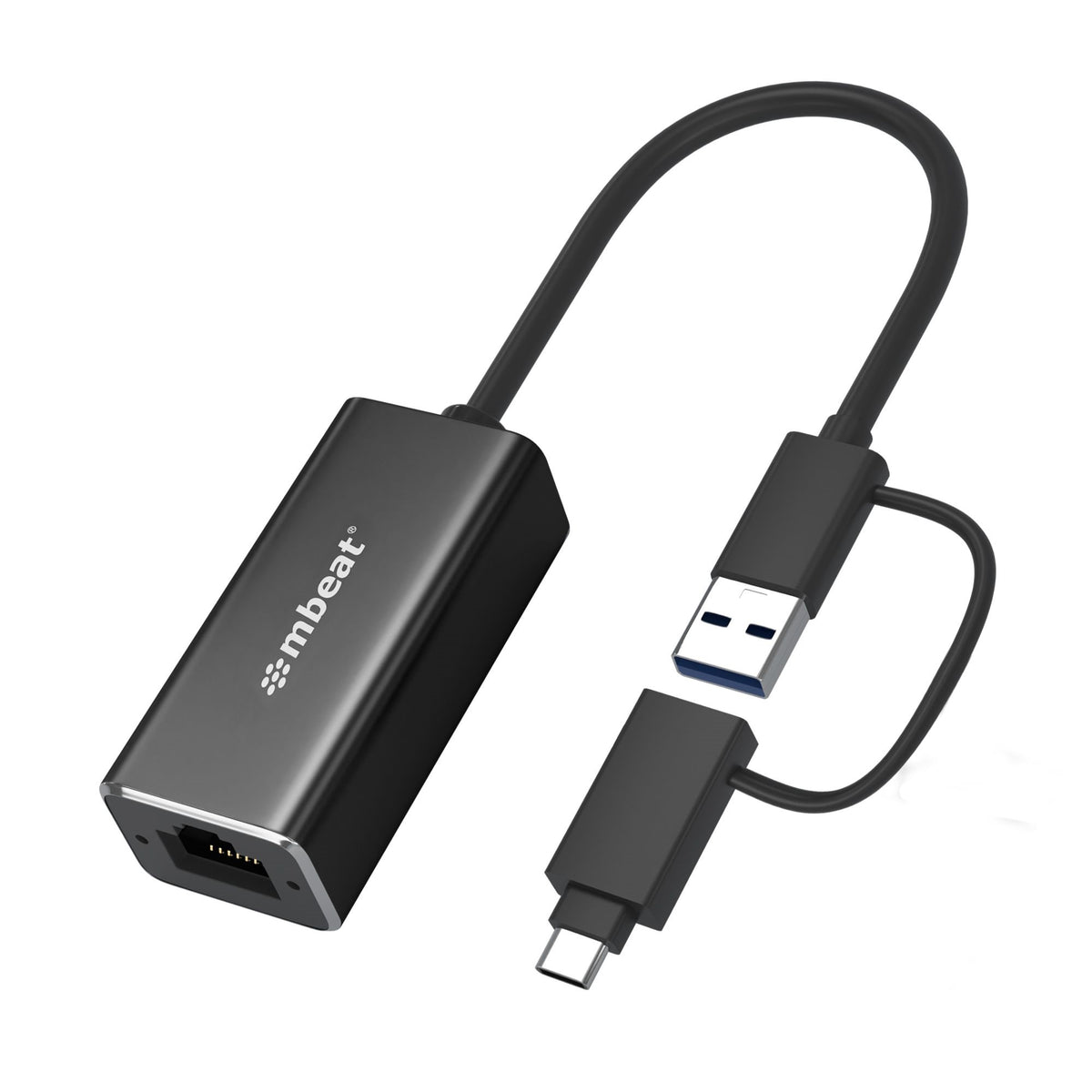 (LS) mbeat® 2-in-1 USB 3.1 Gigabit LAN Adapter with USB-C Converter/ USB 3.1/ RJ45/ Transfer Speed: 10/100/1000Mbps Weight: 32.6g