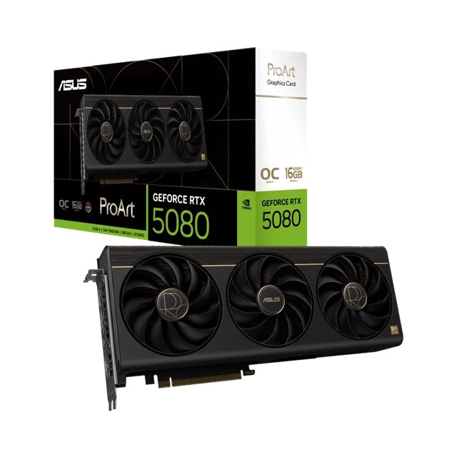 ASUS nVidia GeForce PROART-RTX5080 16GB GDDR7 OC Edition, 0752 CUDA, PCIe 5.0, 30Gbps, 256-bit, 2730MHz OC, 2.5-Slot, SFF Ready, 8K, USB-C, 850W PSU