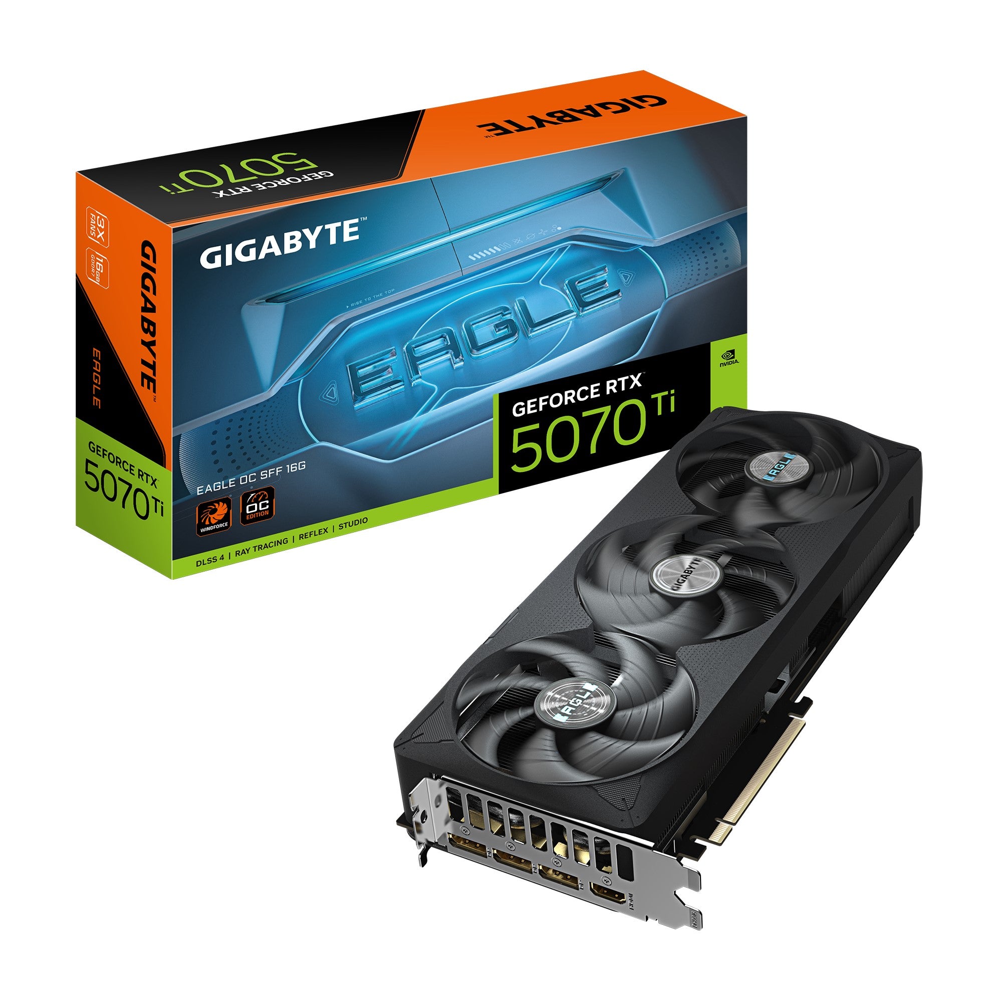 Gigabyte GeForce RTX™ 5070 Ti EAGLE OC SFF 16G, 2542 MHz, CUDA 8960, 28 Gbps, GDDR7, 256 bit, PCI-E 5.0, PSU 750W, DisplayPort 2.1b x3 HDMI 2.1b x1