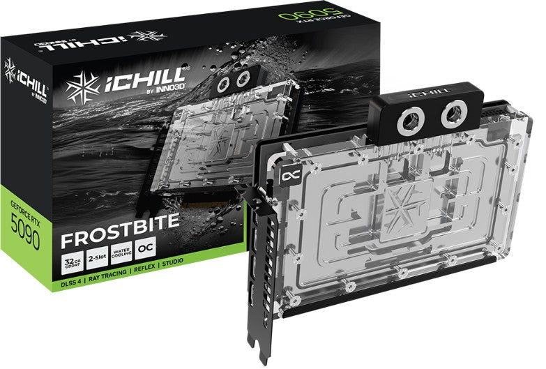 INNO3D nVidia GeForce RTX 5090 ICHILL Frostbite 32GB GDDR7 2467MHz Boost, Full-cover Water Block 204x161x34mm Dual Slot (Custom Loop System Required)